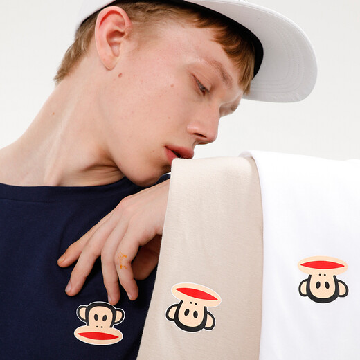 Paul Frank/Big Mouth Monkey Summer Short Sleeve T-shirt Men's Korean Style Simple Solid Color Top Cotton Trend PFCTE192370M Black XXL