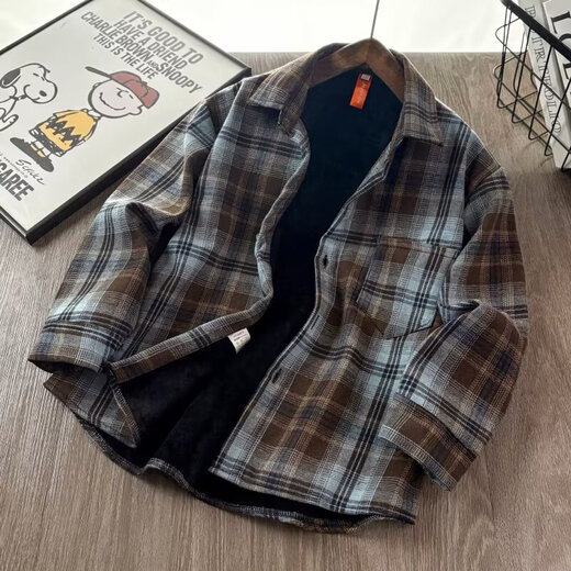 Boys' spring shirts 2026 new style children's handsome autumn versatile plaid long-sleeved shirts and jackets for middle-aged and older children trendy picture color plus velvet high quality heavyweight 130