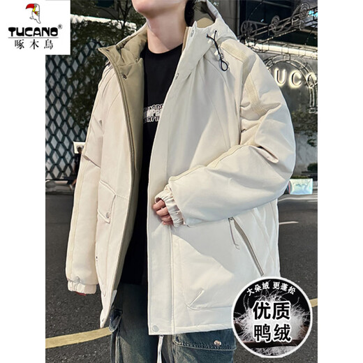 Мужской трехзащитный пуховик Woodpecker, зима 2025, новая рабочая куртка с капюшоном для мужчин и подростков, теплая и морозостойкая одежда для экстремальных холодов YRF5821, черный L, можно носить от 120 до 140 Джин Цзинь равен 0,5 кг.