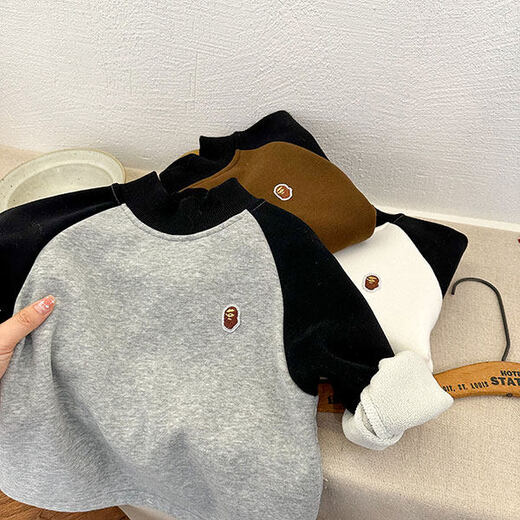 Now Pauline children's clothing velvet bottom shirt men's winter new children's inner top thickened baby contrasting color T-shirt women's one gray 90 cm
