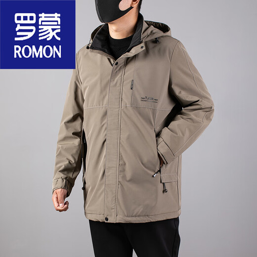 罗蒙（ROMON）高端大码中长款风衣中年胖男秋冬加绒保暖外套加肥加大宽松薄棉衣 黑色 5XL 230-240斤