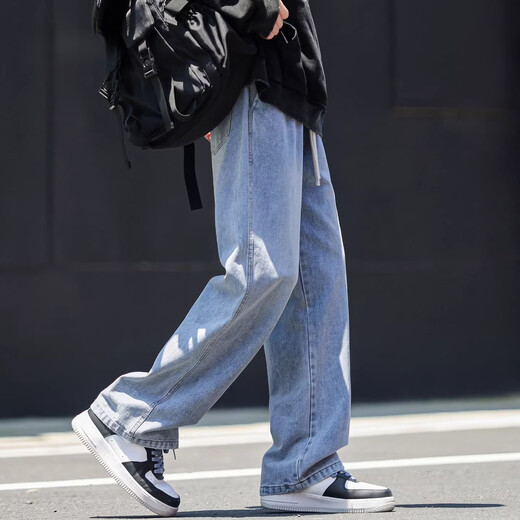 Woodpecker (TUCANO) loose straight jeans for men in autumn and winter American fashion brand high street boys' pants plus velvet thickened wide-leg pants black gray M recommended 105-130Jin Jin equals 0.5 kg