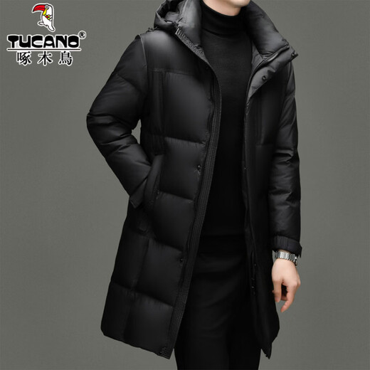 啄木鸟中长款羽绒服男士冬季东北零下40度极寒加厚保暖90白鸭绒外套男 98835黑色 L 175