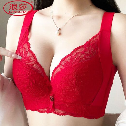 LangSha bra for zodiac year, year of horse, wedding bride, red underwear, large breasts, small breasts, auxiliary breasts, anti-sagging, large size set, red set, M 42/95E, thin cup about 0.3C