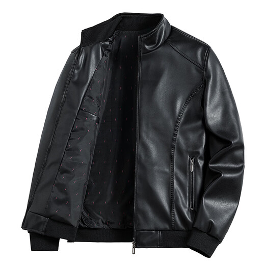 Fat Donglai Large Size Leather Jacket Men's Autumn and Winter Casual Stand-up Collar Leather Jacket Loose Fat Donglai Same Style 5926 Black 3XL Recommended 145165Jin Jin is equal to 0.5 kg