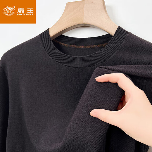 KING DEER Ordos City Spring and Autumn Thin Machine Washable Worsted Wool Sweater Men's Casual Sweater Round Neck Cashmere Bottoming Sweater Iron Steel Gray M 165