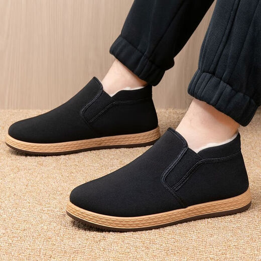 Winter sheep wool high-top old Beijing cloth shoes and cotton shoes plus velvet and thickening to keep warm dad shoes lightweight non-slip black cloth shoes YH-A8 velvet and thickened old Beijing high-top wool and cotton shoes 42 (260mm) standard size