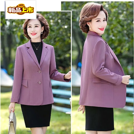 Sorrynam mother spring and autumn coat new fashion casual suit foreign style short middle-aged and elderly women's versatile small suit top purple casual suit jacket 2817 XL recommended 90-105 Jin Jin equals 0.5 kg