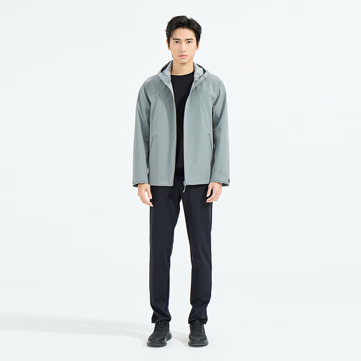 LiLang Light Fashion Men's Clothing Shopping Mall Same Style Windbreaker Men's Hooded Elastic Anti-Wrinkle Easy-Care Commuting Windproof Jacket Medium Gray Green (1K) M (165)