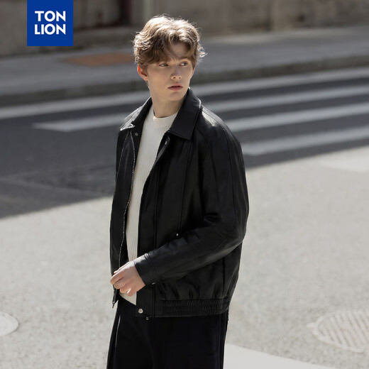 TonLion 2026 Spring New Men's Imitation Leather Jacket Trendy American Brown Loose Black Trendy Cool Versatile Fashion Black S