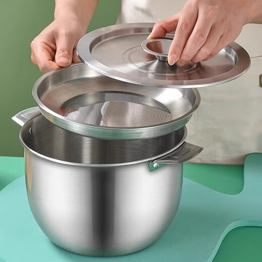 丂焅304 stainless steel oil filter kettle lard basin with lid 3.8L kitchen household chili oil jar oil tank seasoning tank 304 stainless steel oil filter kettle 3.8L with filter