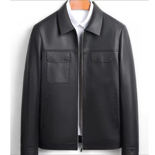 Lei Jun leather jacket Haining sheepskin lapel jacket Mr. Lei wears black 6XL