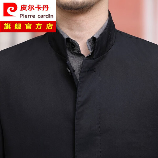 Pierre Cardin high-end men's clothing men's windbreaker mid-length stand-up collar business casual jacket dad wear new middle-aged spring and autumn clothing black stand-up collar pure cotton + authenticity guarantee M 170/88A
