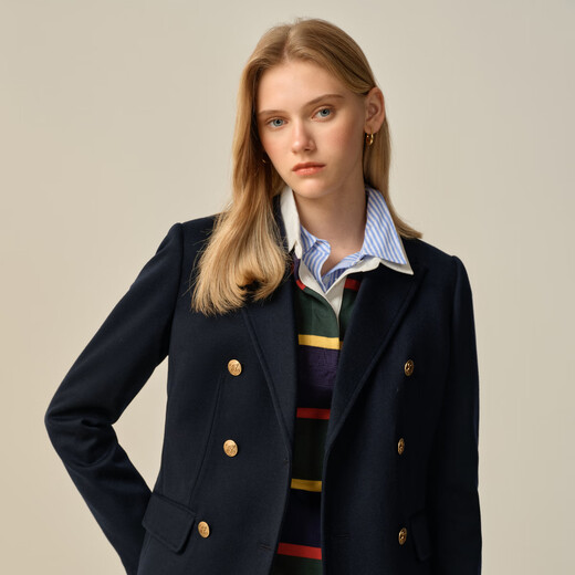 ELAND衣恋西装女时尚双排扣休闲通勤外套新款 深藏青色(03)D/NAVY M /165