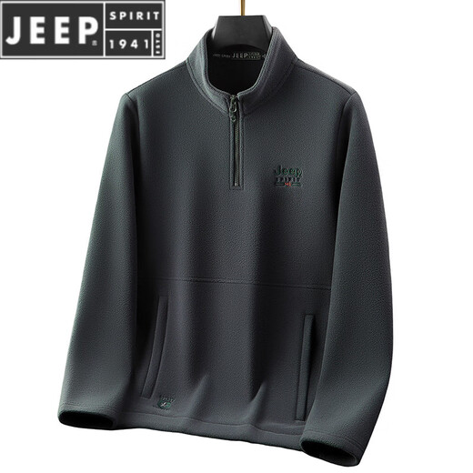 JEEP SPIRIT Jeep youth men's autumn and winter new fashion men's sweatshirt trendy embroidered half-zip jacket sweatshirt men's trend caramel color L