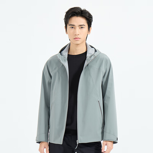 LiLang Light Fashion Men's Clothing Shopping Mall Same Style Windbreaker Men's Hooded Elastic Anti-Wrinkle Easy-Care Commuting Windproof Jacket Medium Gray Green (1K) M (165)
