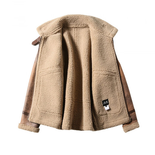 GENIUS international first-line brand men's short slim-fit leather jacket plus velvet and thickened lamb wool winter coat brown leather brown M 90-115Jin Jin is equal to 0.5 kg