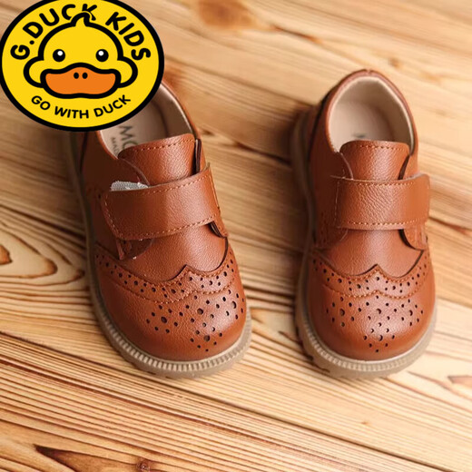 G.duck Little Yellow Duck Boys' Small Leather Shoes Black Korean Style Trendy Baby Shoes for Boys 1-2-3-4-5 Years Old Soft Soled Spring and Autumn Brown 22 Inner Length 14.0cm