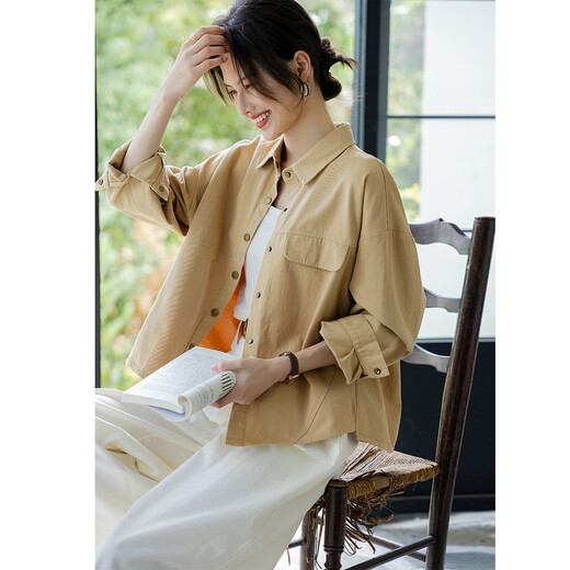 Ives (ITISF4) popular shirt jacket spring style brushed loose casual all-match short outer top turquoise one size