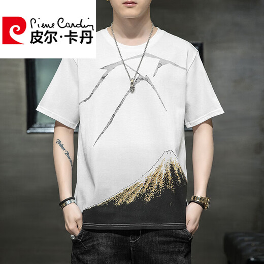 Pierre Cardin high-end brand short-sleeved T-shirt men's pure cotton clothes 2025 new summer fashion brand casual T-shirt men's 829 gray 3XL 161-170Jin Jin equals 0.5 kg