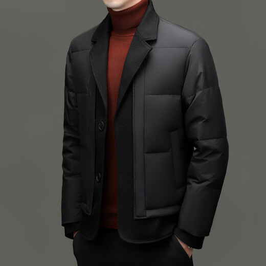 Duck Duck Fake Two Piece Suit Collar Down Jacket Men's Jiaxing Pinghu Winter New Style Lightweight Short Duck Down Jacket Yaya Black XL Recommended Weight 135-150Jin Jin is equal to 0.5 kg