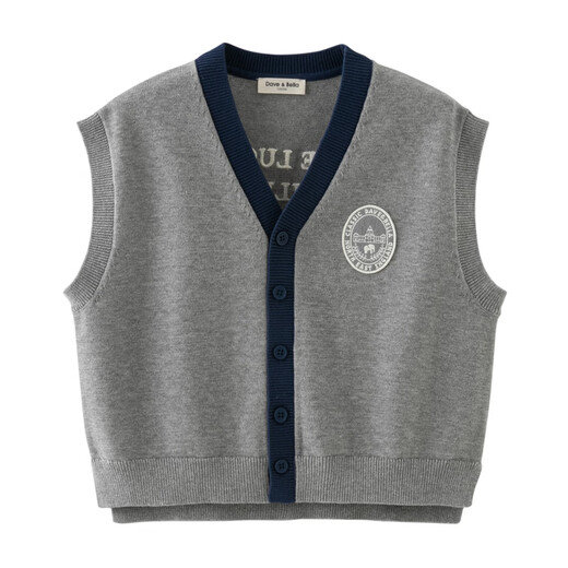 DAVE&BELLA children's sweater vest 2026 spring new pure cotton anti-static college style boys' vest top for medium and large children, floral gray, ready stock 110 cm (recommended height 100-110cm)