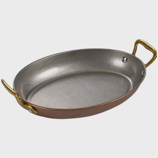 Fantasy Western-style food serving plate double-ear oval flat plate tray stainless steel seafood plate high-end steak retro double-ear dan-shaped gold flower plate 20.5cm