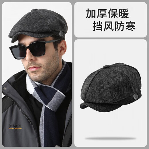 Alice Winter Wool Hat Men's British Beret Retro Warm Fully Sealed Octagonal Hat Airtight Brown (Adjustable) M Extra Size (59-62c) Fully Sealed