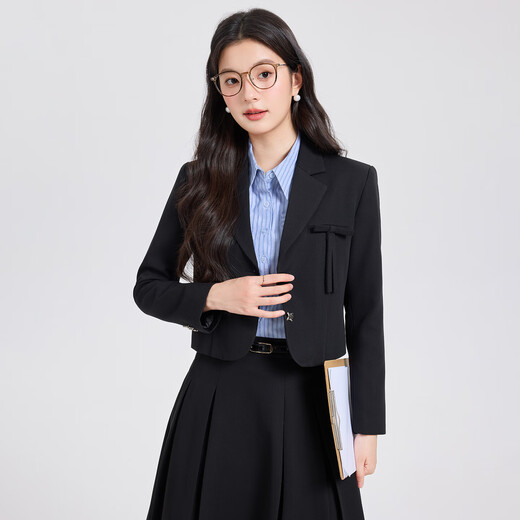 Gray suit skirt for women 2026 new college student interview professional formal wear small suit jacket spring and autumn black jacket + 2110# blue striped shirt + skirt L (recommended weight 106-118Jin Jin is equal to about 0.5 kg)