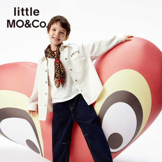 Little MO&Co. Havoc in Heaven co-branded series little moco children's clothing 26 spring new children's pure cotton denim work shirt denim white 150 150/72