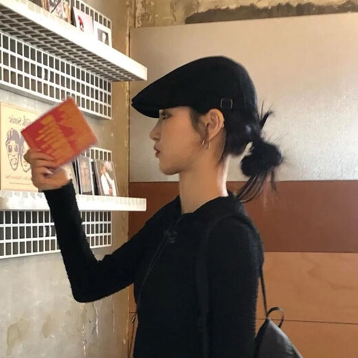 Xiaohongshu's hot style Japanese workwear hat for women in spring and summer, retro and progressive hat, black beret, autumn and winter art painting, caramel coffee color, one size fits all, adjustable (56-58cm)