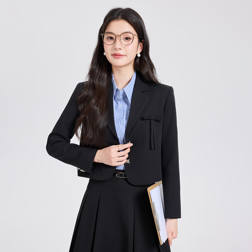 Gray suit skirt for women 2026 new college student interview professional formal wear small suit jacket spring and autumn black jacket + 2110# blue striped shirt + skirt L (recommended weight 106-118Jin Jin is equal to about 0.5 kg)