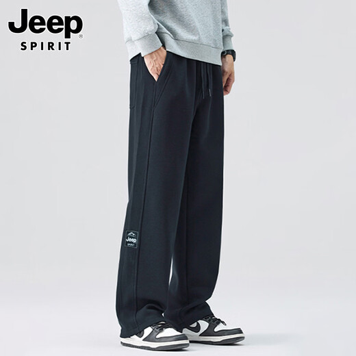 JEEP SPIRIT Jeep Casual Pants Men's Autumn and Winter Straight Pants Loose Wide Leg Pants Sports Men's Pants Black 3XL