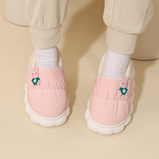 Children's cotton slippers for men and women, warm cartoon autumn and winter household thick-soled anti-baby slipper plus plush cotton slippers B2271 pink bunny bag with cotton slippers plus velvet 24-25 shoes inner length 15cm