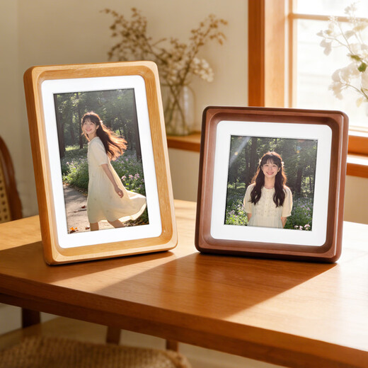 Aijiali solid wood high-end photo frame with mortise and tenon structure, retro style, dual-purpose for table and wall hanging, photo frame can be placed horizontally or vertically, walnut color (photos can be printed for free), 8 inches, inner frame 15*20cm