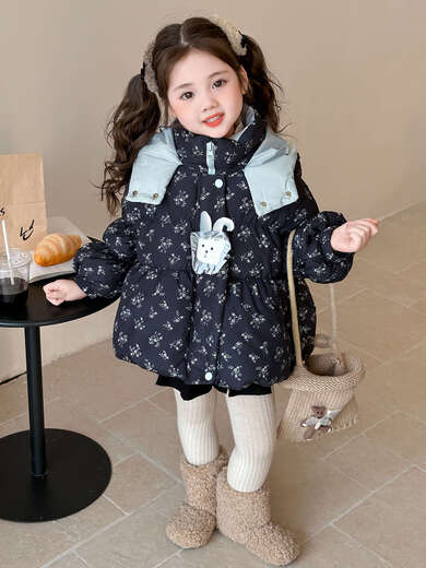 BALA suitable for girls white duck down jacket winter 2025 new children's thickened warm coat baby navy blue down jacket white duck down 90cm white duck down 110g