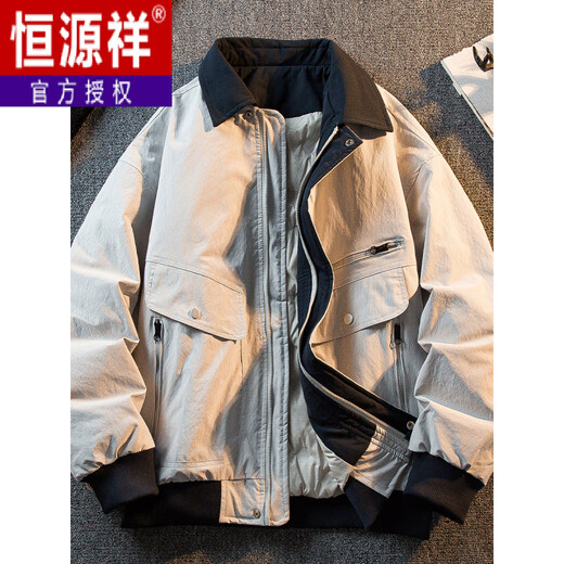 Hengyuanxiang 2025 Amerikanischer Jagdanzug Detroit-Jacke Daunenjacke Herren Winter Trendmarke Revers Arbeitskleidung Daunenjacke im Barn-Stil Schwarz Nationaler Standard 90 Daunen M (105-125Jin Jin entspricht 0,5 kg)