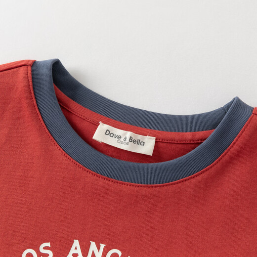 DAVE&BELLA children's long-sleeved T-shirt spring new pure cotton boy's bottoming shirt big children fake two-piece top little boy pullover red ready stock 110 cm (recommended height 100-110cm)