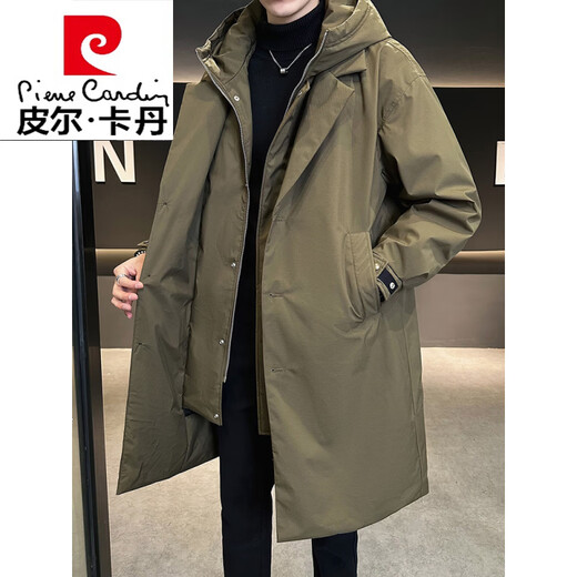 Pierre Cardin fake two-piece mid-length down jacket for men winter 2026 new high-end trendy brand fashion personality thickened windbreaker jacket black L