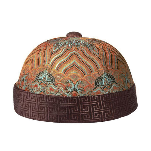 Parmaito old Beijing melon skin hat men's Chinese style antique prince hat, bright red brocade, one size fits all (57-60 head circumference can be worn)