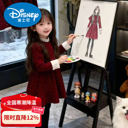Disney girls New Year's clothing, stylish New Year's greetings, velvet dress, winter new style, little girl's celebrity style birthday, red velvet pearl collar dress, velvet and thickened double layer, 90, recommended height around 85, almost sold out