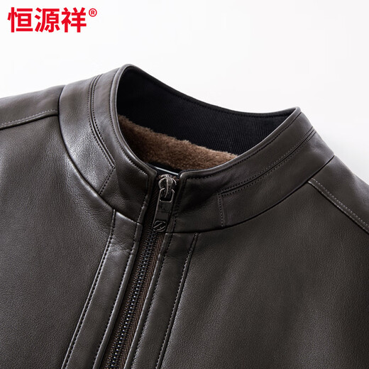 Hengyuanxiang leather jacket men's velvet thickened autumn and winter new warm top middle-aged and elderly dad's coat leather jacket brown XL 180