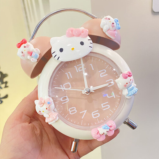 Shijanu KT cat 2024 new alarm clock for students with strong wake-up and silent design for girls and children to get up. Black Kuromi ringer 4-inch alarm clock_free battery_with night light