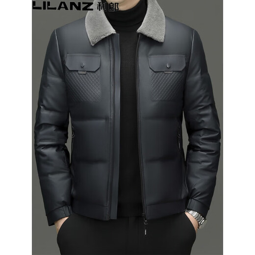 LILANZ利郎短款羽绒服男2025新款冬季绵羊毛领中年保暖加厚男士外套 黑色 FSM-2373 M 170