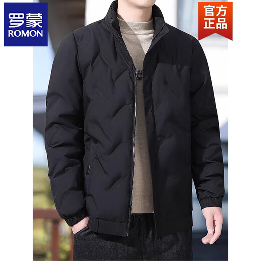 罗蒙（ROMON）商务羽绒服男轻薄秋冬季2025新款保暖白鸭绒百搭男士夹克外套 黑色 M 建议90-105斤