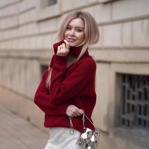 Gloria red sweater for women, great-looking autumn and winter wear, niche lazy top 1ESC5J280 53R pepper red S