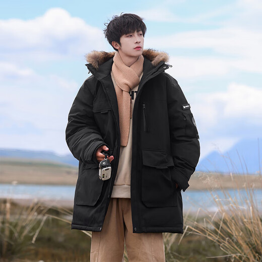 VUUG Outdoor Sports Warm Down Jacket Men's Hooded Workwear Design Fashionable Comfortable Coldproof Jacket Black M