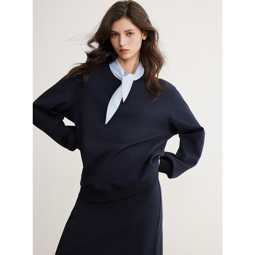 ELLE College Style Fake Two-piece Sweatshirt Casual Skirt Suit Women's 2026 Spring New Design Two-piece Set Navy L
