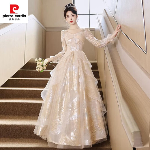 Pierre Cardin evening dress French style adult ceremony annual party host female high-end light luxury niche banquet temperament art test skirt champagne color 2XL