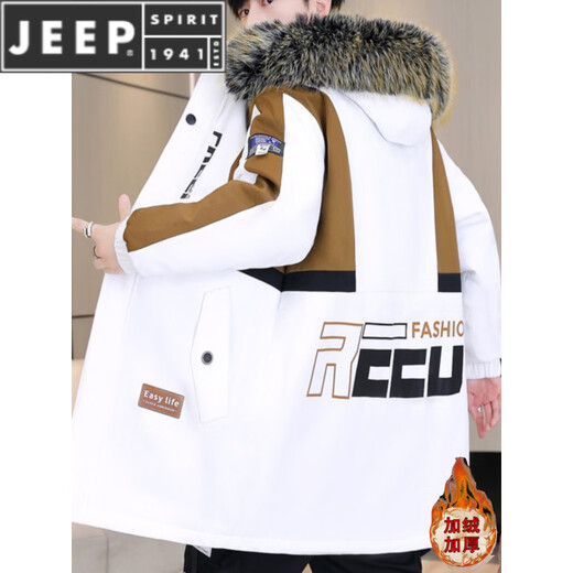 JEEP SPIRIT cotton coat men's winter mid-length velvet thickened windbreaker jacket cotton suit men's parka 819 black gray top plus velvet M